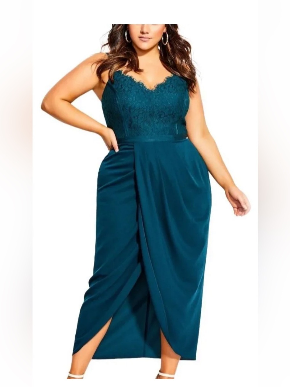 City Chic Teal Lace Bodice Midi Dress